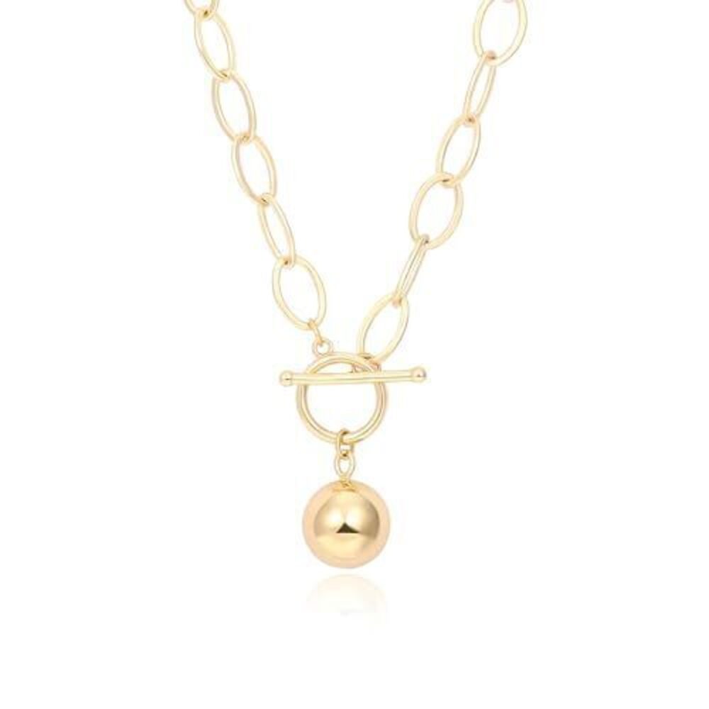 6298 18K Gold Plated Chunky Chain Necklace Harmony Ball Pendant Toggle